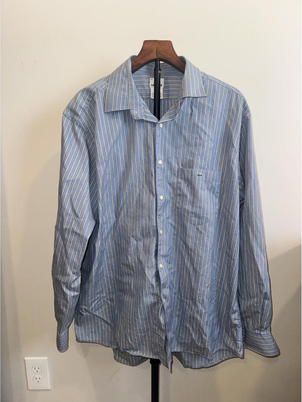 Lacoste Blue Striped Button Front Shirt Men's 46 Large